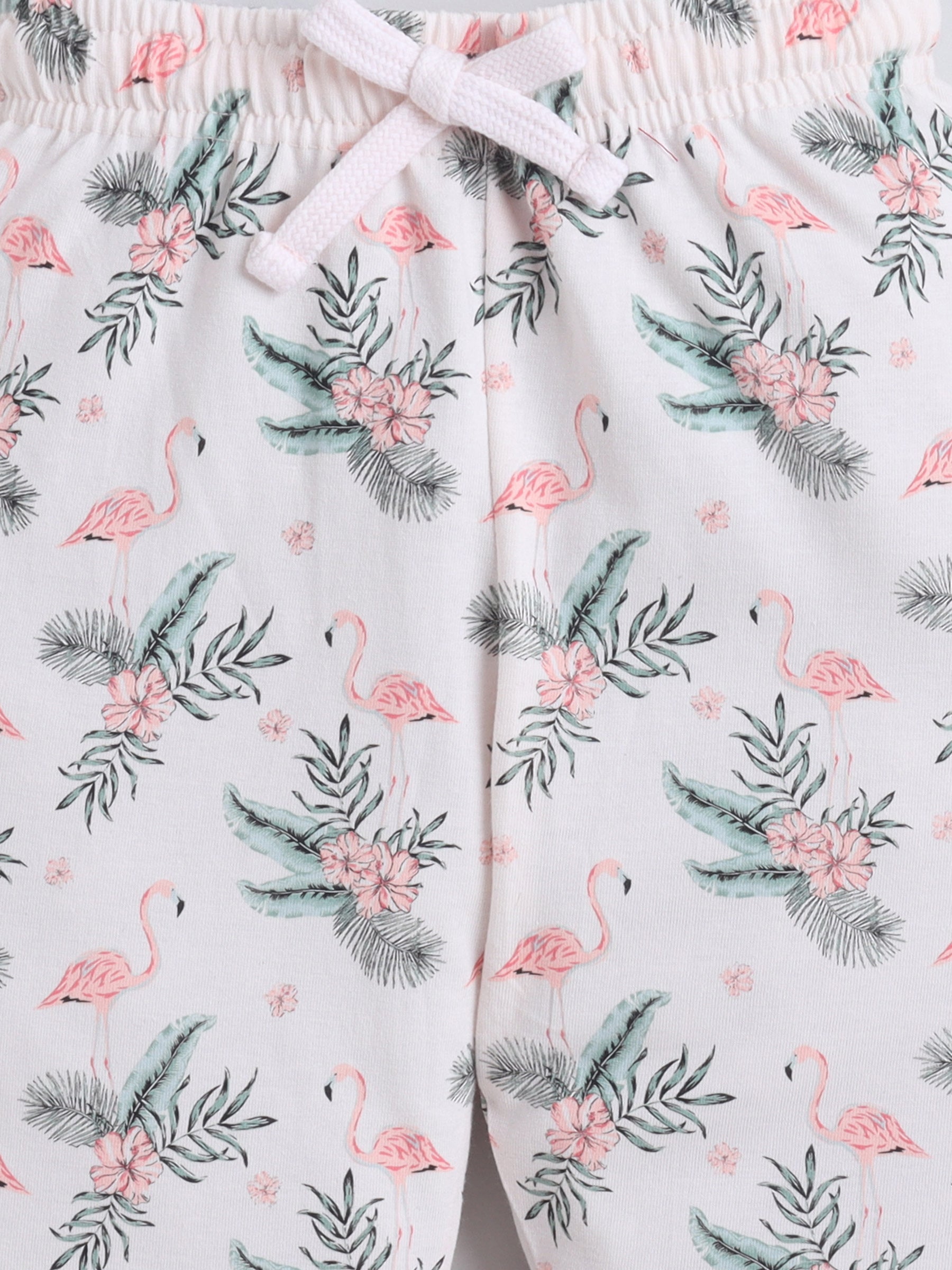 Girls Flamingo Print Cotton Pajama Set “ T-Shirt & Full Pants Nightwear