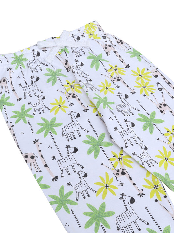 Girls Nature Print Cotton Pajama Set “ T-Shirt & Full Pants Nightwear