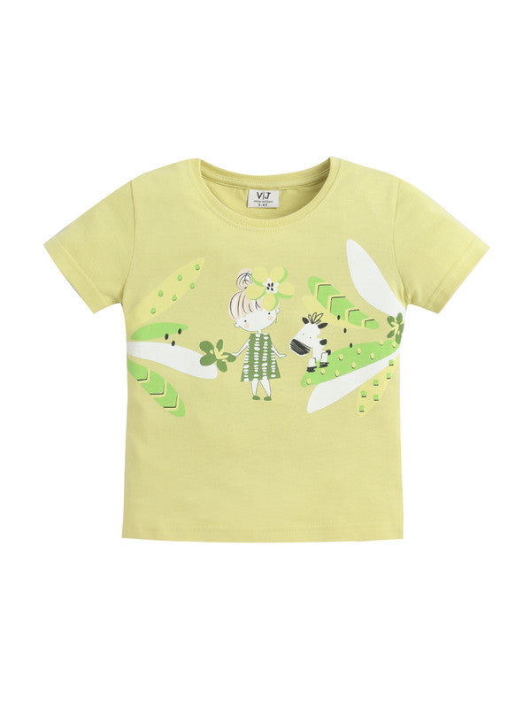 Girls Nature Print Cotton Pajama Set “ T-Shirt & Full Pants Nightwear