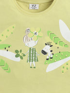 Girls Nature Print Cotton Pajama Set “ T-Shirt & Full Pants Nightwear
