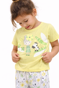 Girls Nature Print Cotton Pajama Set “ T-Shirt & Full Pants Nightwear