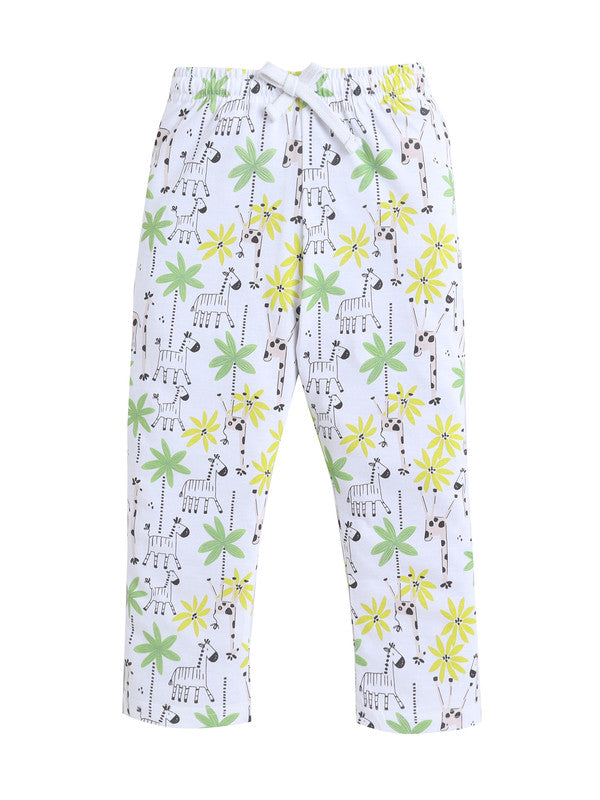 Girls Nature Print Cotton Pajama Set “ T-Shirt & Full Pants Nightwear