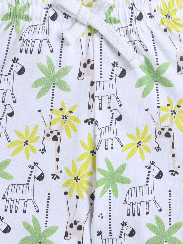 Girls Nature Print Cotton Pajama Set “ T-Shirt & Full Pants Nightwear
