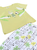 Girls Nature Print Cotton Pajama Set “ T-Shirt & Full Pants Nightwear