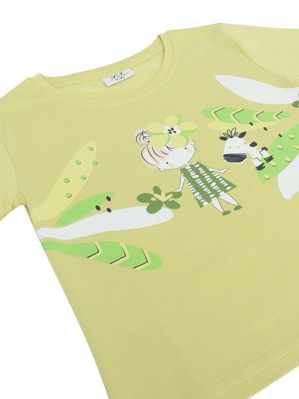 Girls Nature Print Cotton Pajama Set “ T-Shirt & Full Pants Nightwear
