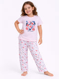 Girls Cherry Print Cotton Pajama Set “ T-Shirt & Full Pants Nightwear