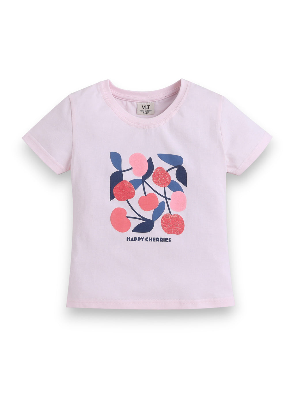 Girls Cherry Print Cotton Pajama Set “ T-Shirt & Full Pants Nightwear