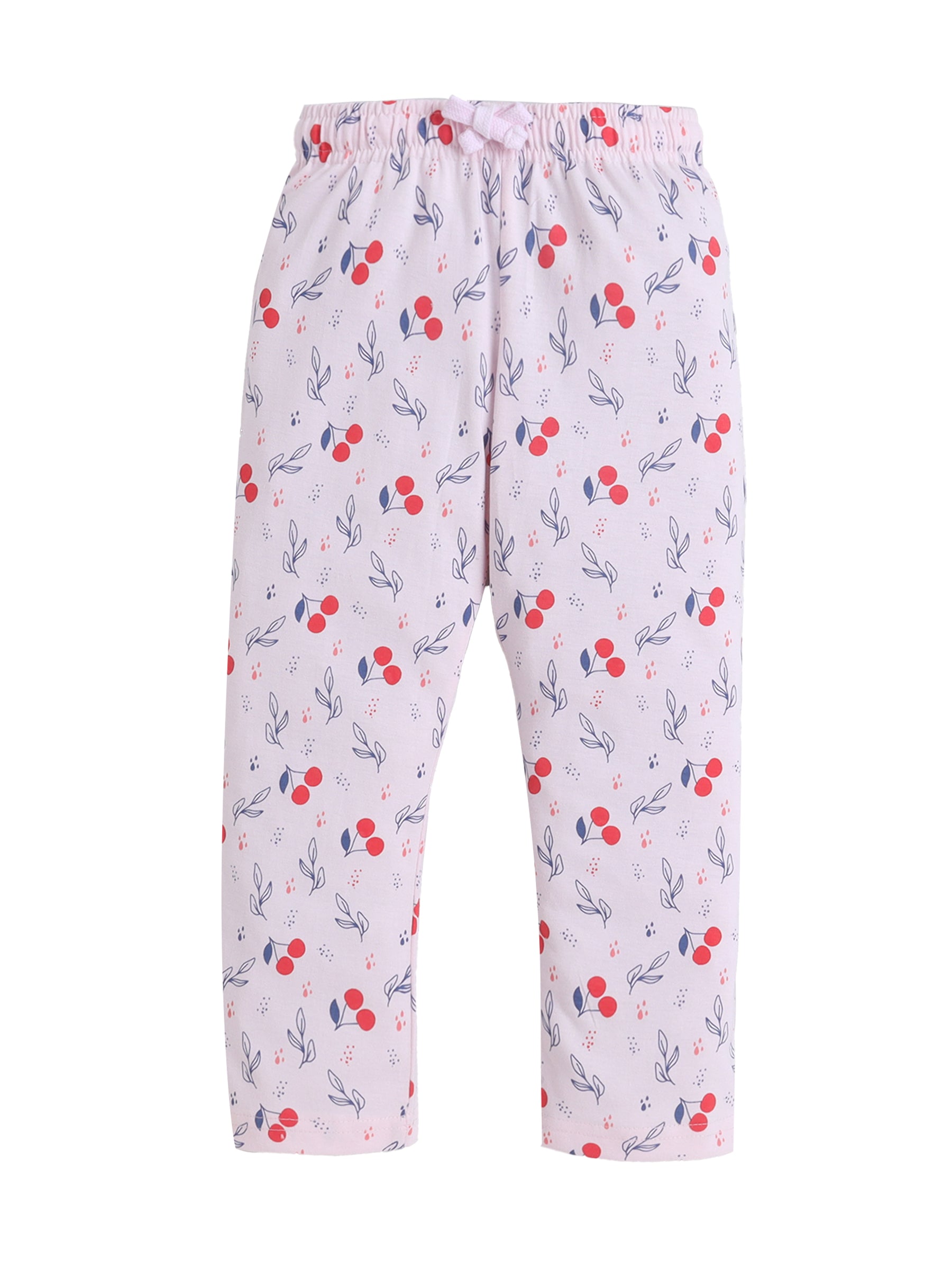 Girls Cherry Print Cotton Pajama Set “ T-Shirt & Full Pants Nightwear