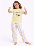 Girls Bee Print Cotton Pajama Set “ T-Shirt & Full Pants Nightwear
