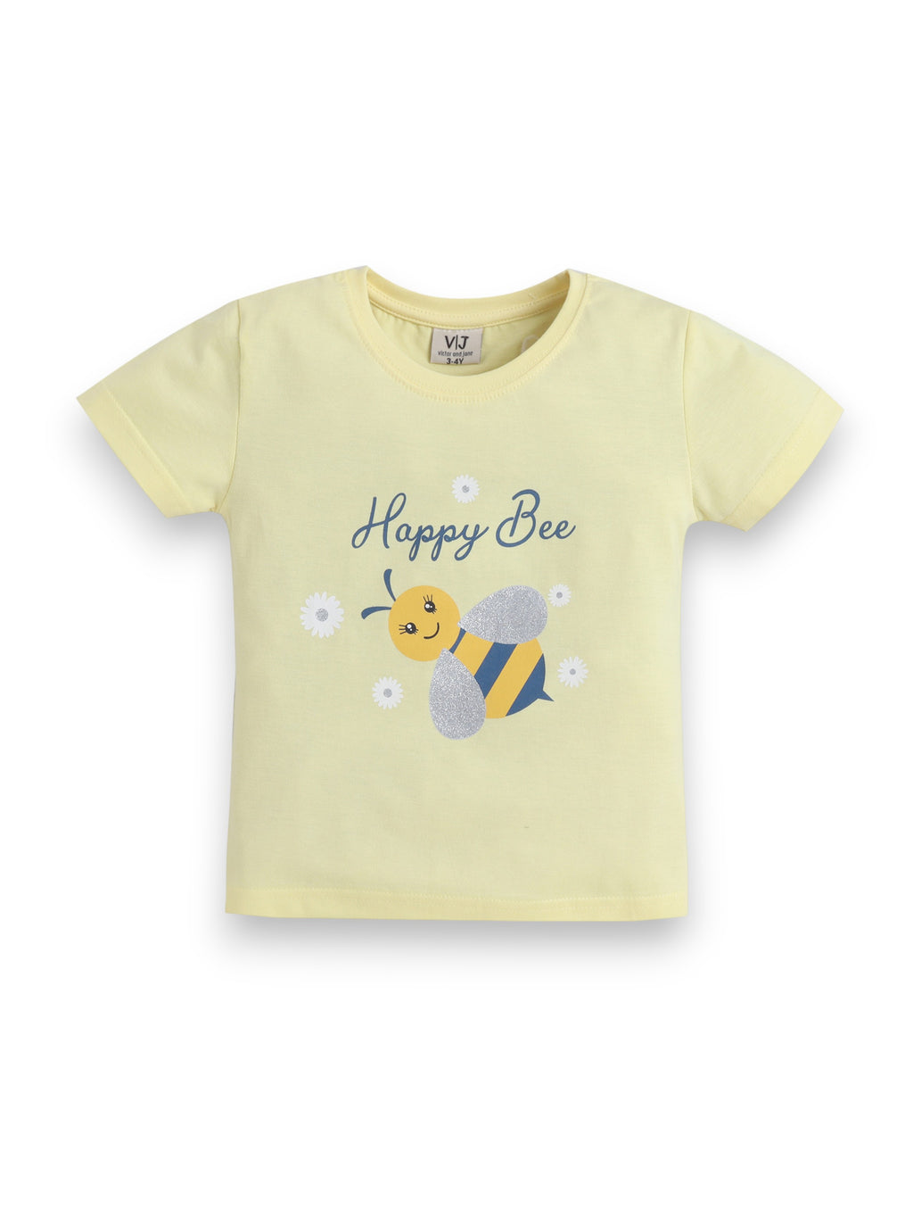 Girls Bee Print Cotton Pajama Set “ T-Shirt & Full Pants Nightwear