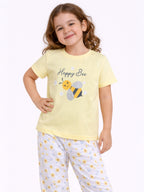 Girls Bee Print Cotton Pajama Set “ T-Shirt & Full Pants Nightwear