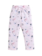 Girls Cat Print Cotton Pajama Set “ T-Shirt & Full Pants Nightwear