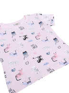 Girls Cat Print Cotton Pajama Set “ T-Shirt & Full Pants Nightwear