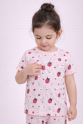 Girls Ladybug Print Cotton Pajama Set “ T-Shirt & Full Pants Nightwear