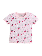 Girls Ladybug Print Cotton Pajama Set “ T-Shirt & Full Pants Nightwear