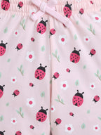 Girls Ladybug Print Cotton Pajama Set “ T-Shirt & Full Pants Nightwear