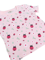 Girls Ladybug Print Cotton Pajama Set “ T-Shirt & Full Pants Nightwear