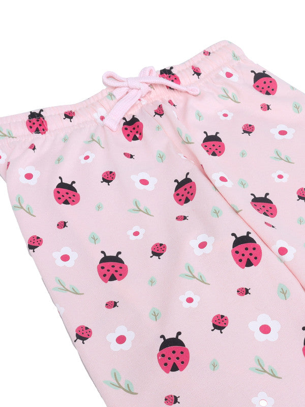 Girls Ladybug Print Cotton Pajama Set “ T-Shirt & Full Pants Nightwear