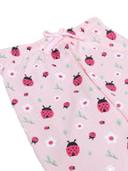 Girls Ladybug Print Cotton Pajama Set “ T-Shirt & Full Pants Nightwear