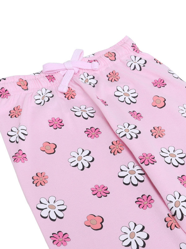 Girls Floral Print Cotton Pajama Set “ T-Shirt & Full Pants Nightwear
