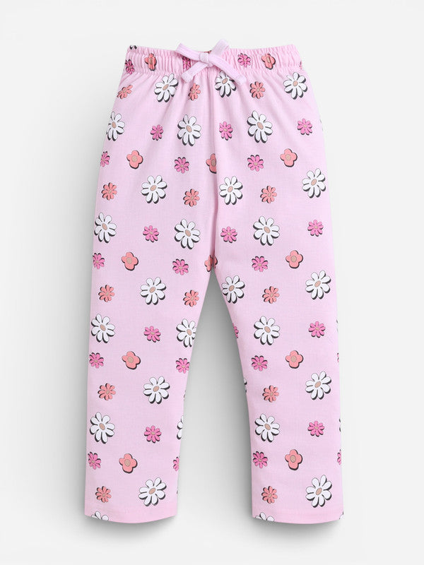 Girls Floral Print Cotton Pajama Set “ T-Shirt & Full Pants Nightwear