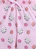 Girls Floral Print Cotton Pajama Set “ T-Shirt & Full Pants Nightwear