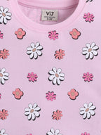 Girls Floral Print Cotton Pajama Set “ T-Shirt & Full Pants Nightwear