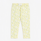 victor and jane girls yellow floral print leggings with a white drawstring waist
