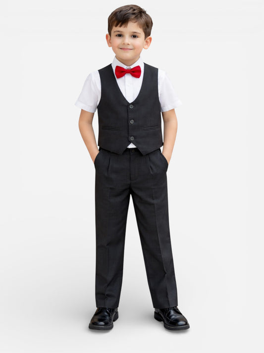 Boys 4 Pc Set Black Waistcoat, Shirt, Trousers & Bow Tie Set (3 Years–8 Years)