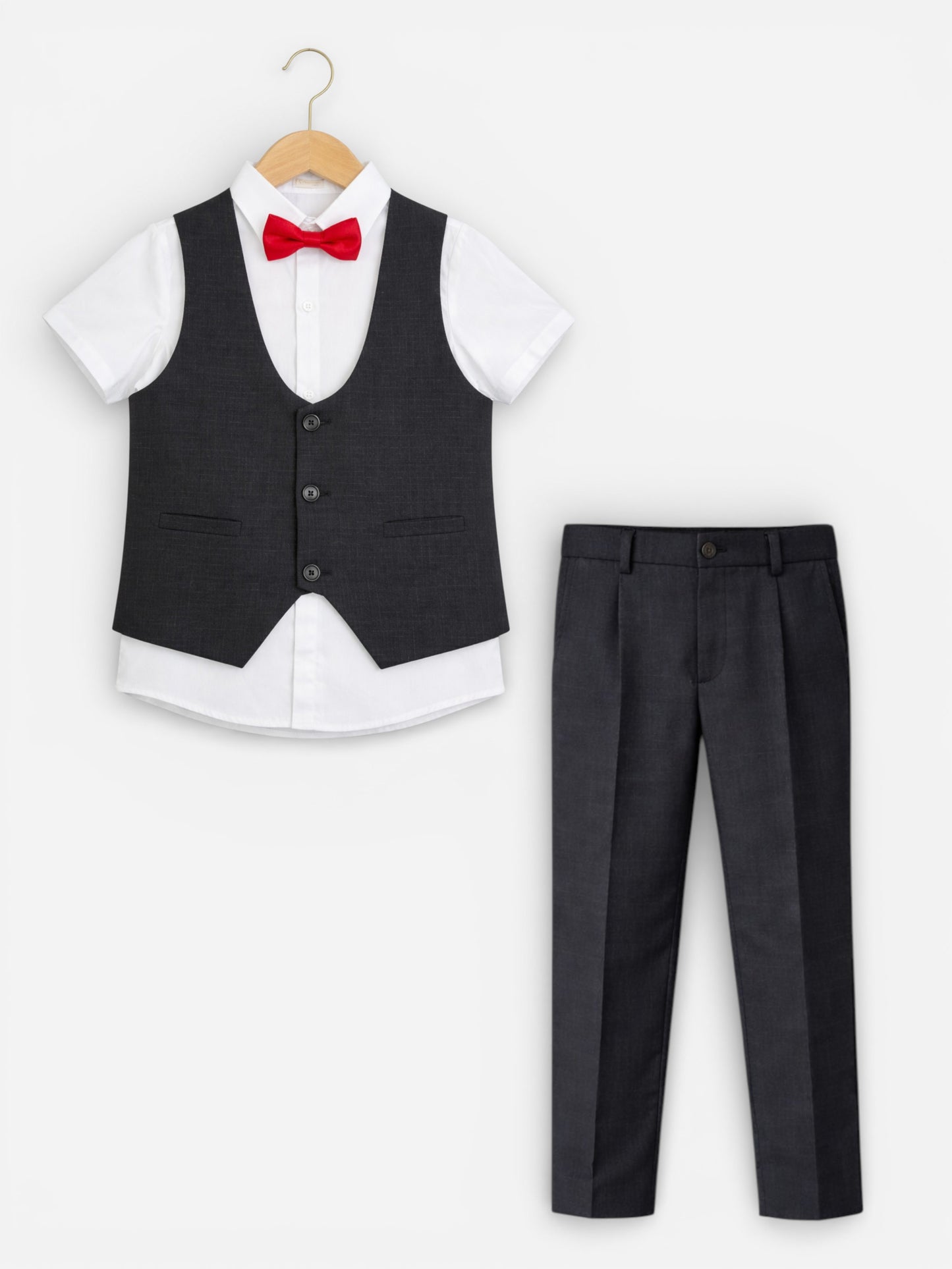 Boys 4 Pc Set Black Waistcoat, Shirt, Trousers & Bow Tie Set (3 Years–8 Years)