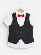 Black Waistcoat, Shirt, Trousers & Red Bow Tie Set (3 Years–8 Years)