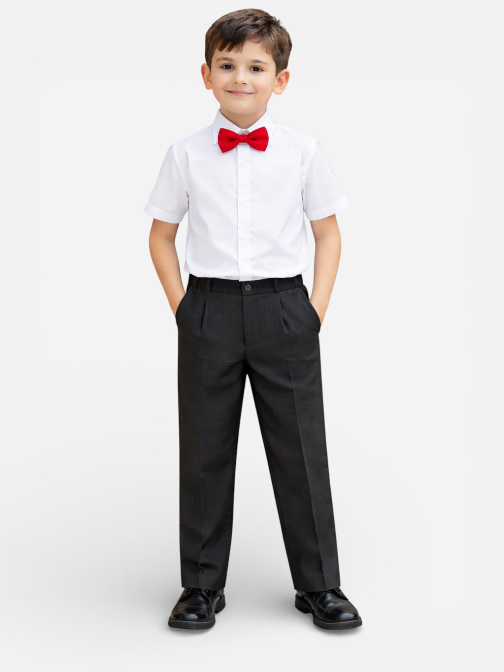 Black Waistcoat, Shirt, Trousers & Red Bow Tie Set (3 Years–8 Years)