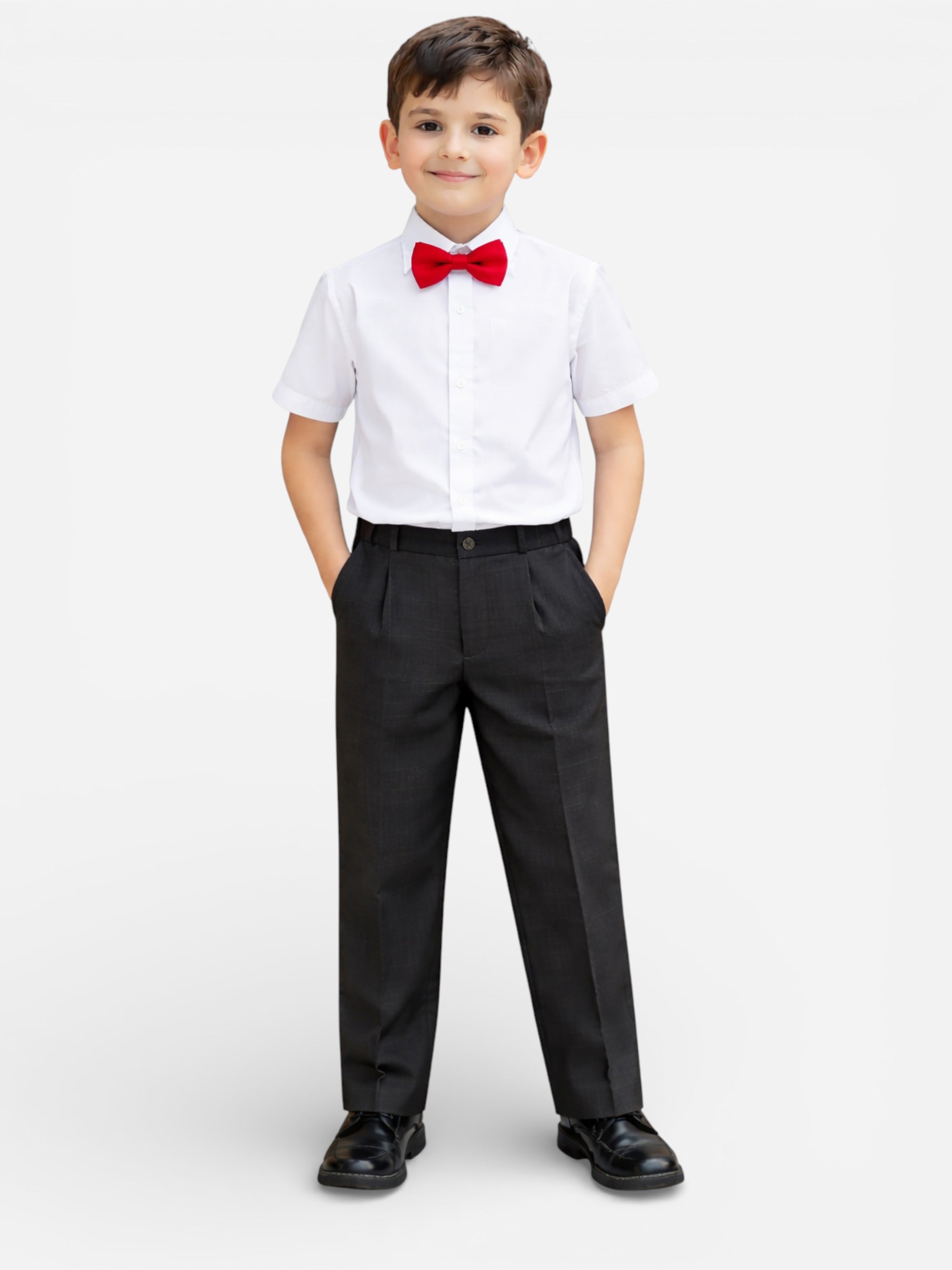 Black Waistcoat, Shirt, Trousers & Red Bow Tie Set (3 Years–8 Years)
