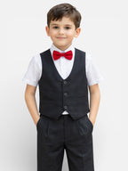 Black Waistcoat, Shirt, Trousers & Red Bow Tie Set (3 Years–8 Years)