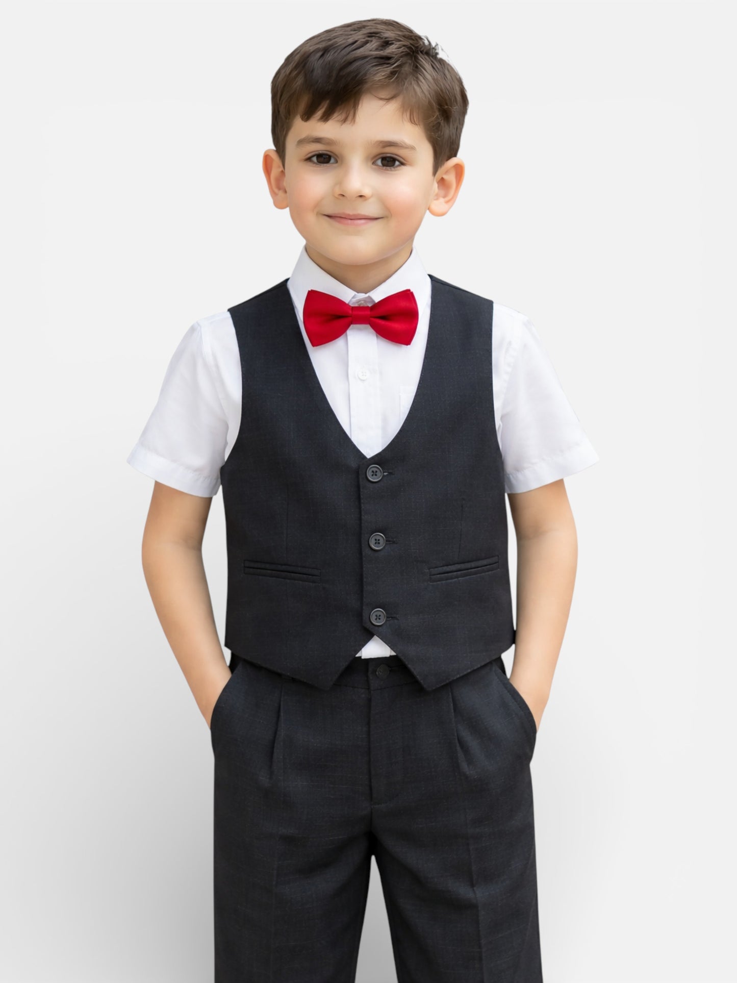 Boys 4 Pc Set Black Waistcoat, Shirt, Trousers & Bow Tie Set (3 Years–8 Years)