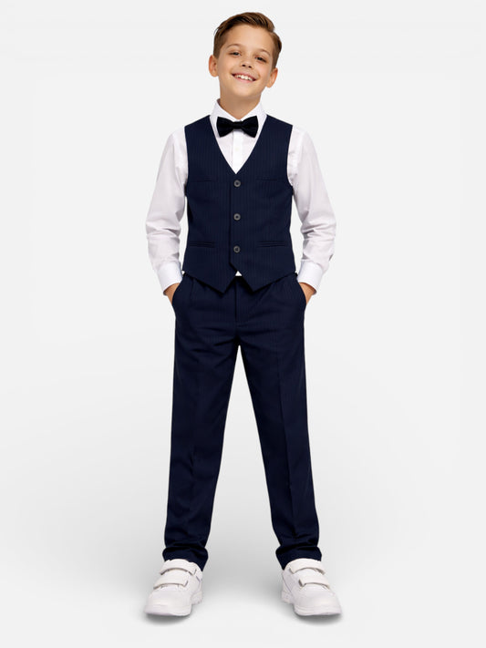 Boys 4 Pc Set Blue Waistcoat, Shirt, Trousers & Bow Tie Set (3 Years–8 Years)