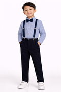 Boys 4 Pc Set Formal Shirt, Navy Trousers, Suspenders & Bow Tie Set (3 Months–9 Years)