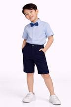 Boys 4 Pc Set Formal Shirt, Navy Shorts, Suspenders & Bow Tie Set