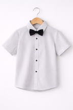 Boys 4 Pc Set Formal Shirt, Shorts, Suspenders & Bow Tie Set