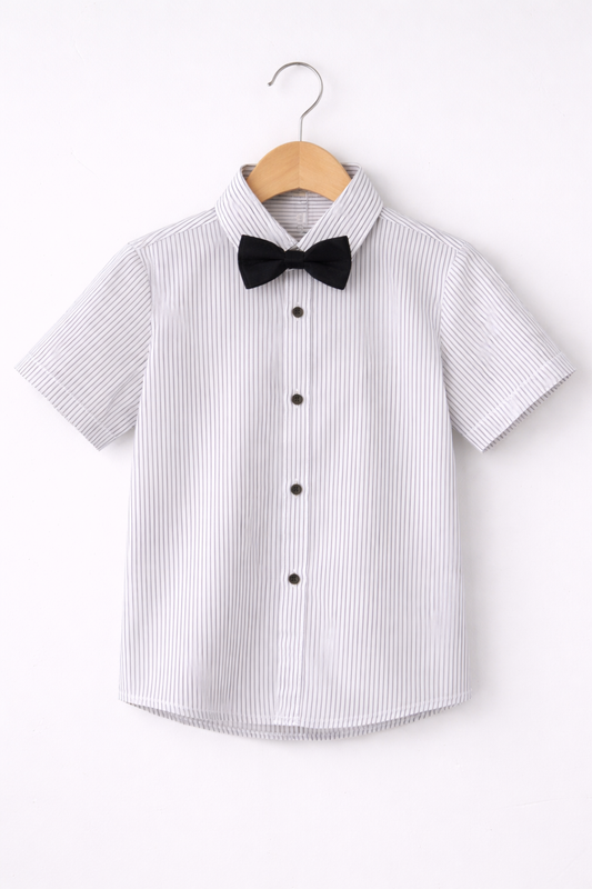 Boys 4 Pc Set Formal Shirt, Shorts, Suspenders & Bow Tie Set