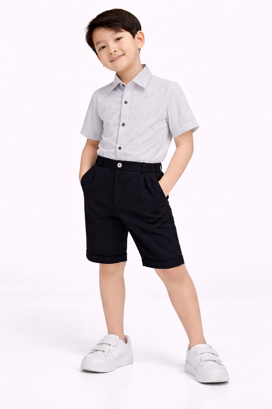 Boys 4 Pc Set Formal Shirt, Shorts, Suspenders & Bow Tie Set