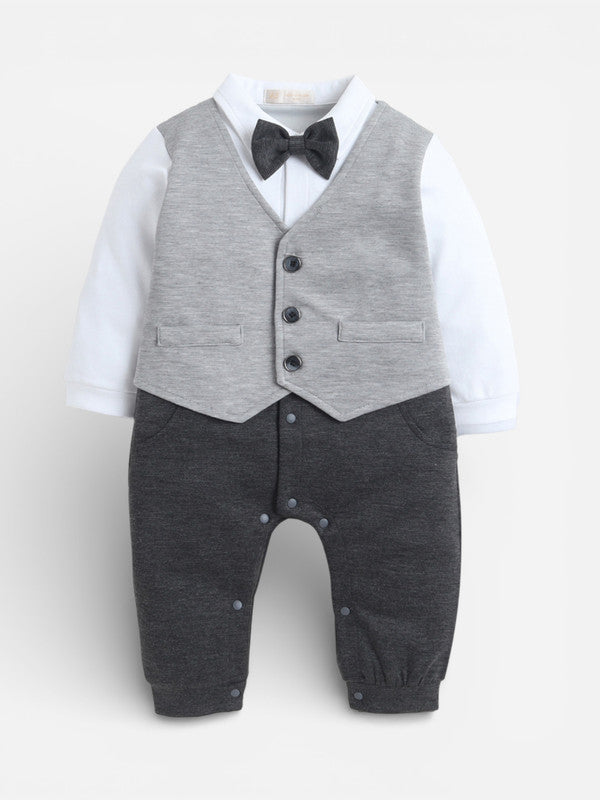 Infant Boys’ Waistcoat, Shirt & Bow Tie Mock Romper Set