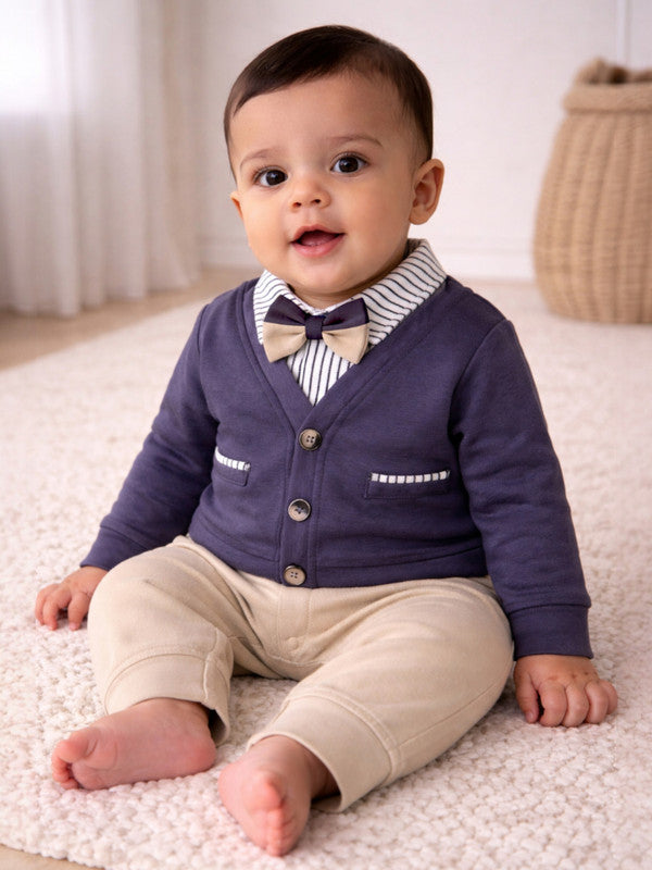 Infant Boys’ Cardigan & Bow Tie Romper Set (2 Pc)