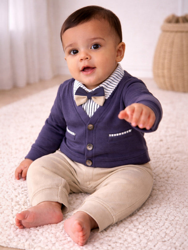 Infant Boys’ Cardigan & Bow Tie Romper Set (2 Pc)
