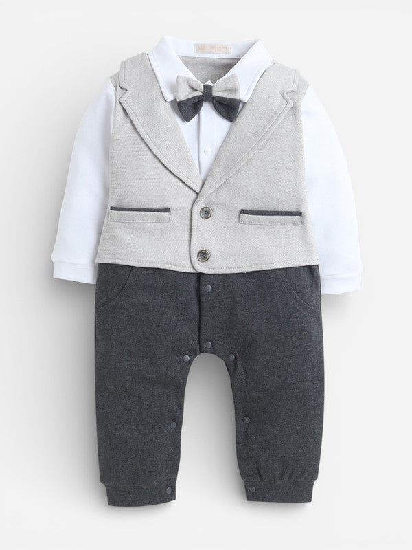 Infant Boys’ Blazer, Shirt & Bow Tie Mock Romper Set