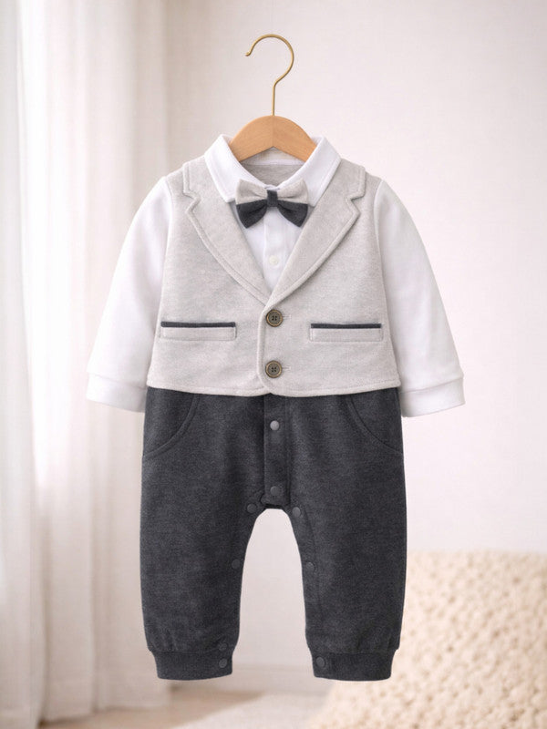 Infant Boys’ Blazer, Shirt & Bow Tie Mock Romper Set