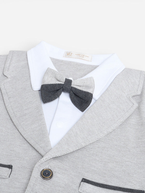 Infant Boys’ Blazer, Shirt & Bow Tie Mock Romper Set