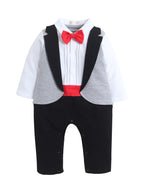 Infant Boys’ Tuxedo, Shirt & Bow Tie Mock Romper 2 Pc Set