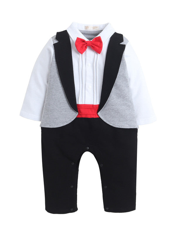 Infant Boys’ Tuxedo, Shirt & Bow Tie Mock Romper 2 Pc Set
