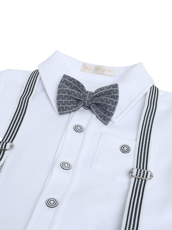 Infant Boys’ Shirt, Bow Tie & Suspenders Mock Romper 3 Pc Set